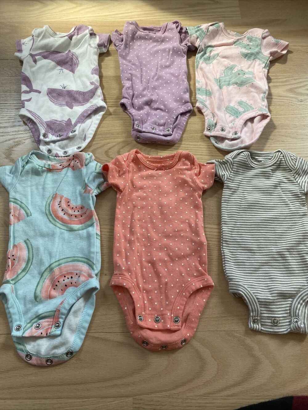 Carters Newborn NB One Piece Lot Of 6 Multi Pattern Body Suit Shortsleeve